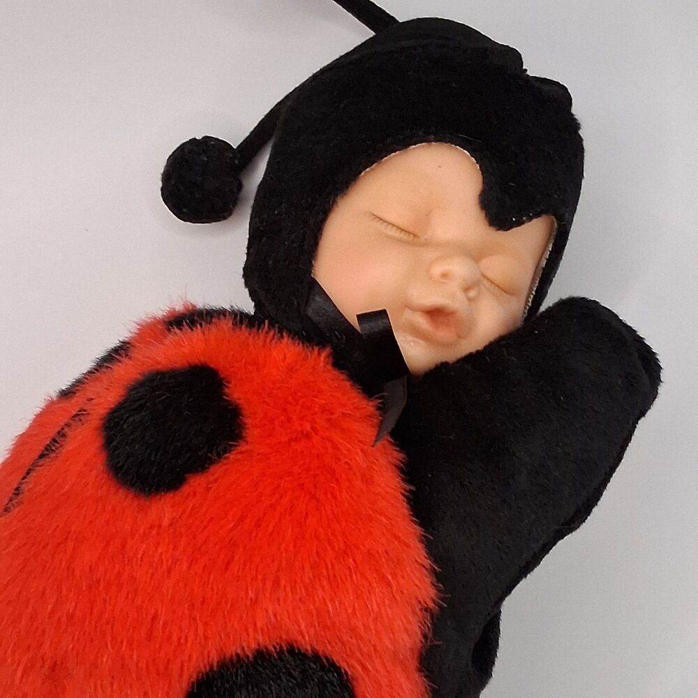 Anne Geddes Ladybug Beanbag Plush Vintage 9" Sleeping Baby Doll Toy Collectible